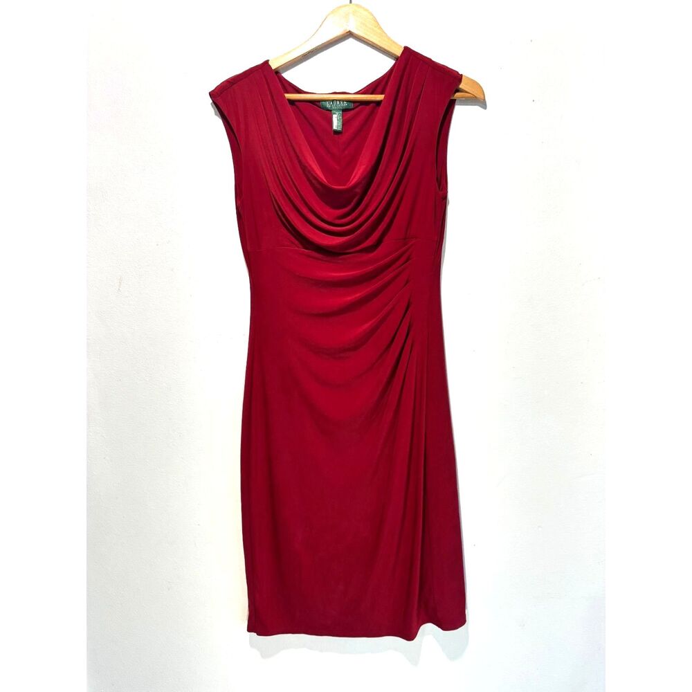 Lauren Ralph Lauren dress career wear classic red ruched waist casual women 12